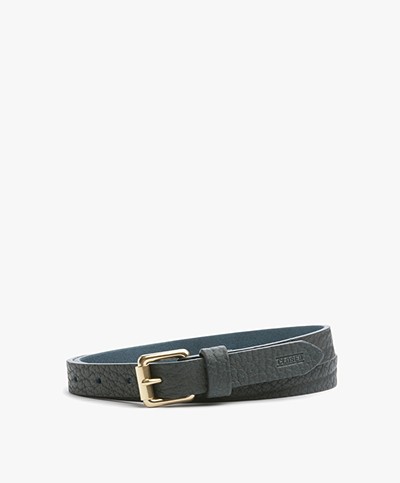 Closed Leather Belt with Gold-tone Buckle - Midnight Green