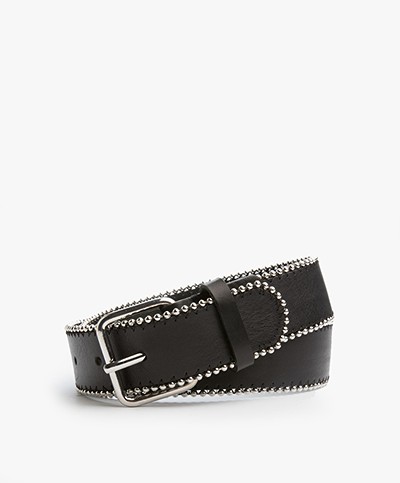 Drykorn Bead Leather Belt with Metal Details - Black