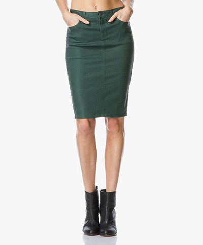 SevenTwo Slim Fitting Five Pocket Pencil Skirt - Forest Wax