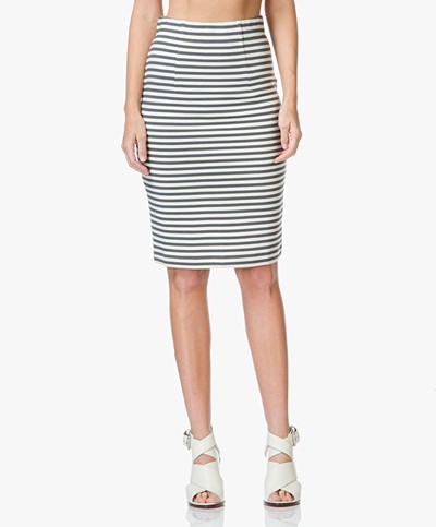 Kyra & Ko Yvon Striped Pencil Skirt - Grey/Off-white