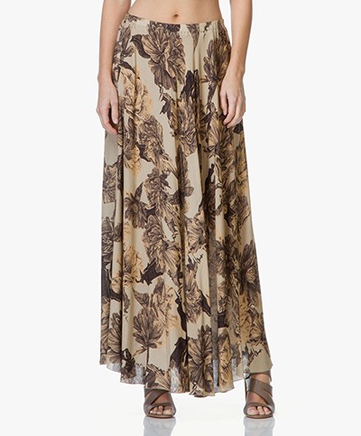 Drykorn Fiora Maxi-skirt with Flower Print - Beige/Multicolored