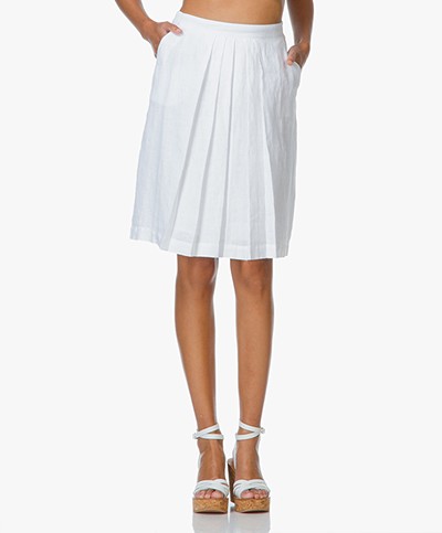 Belluna Vista Linen Skirt with Pleats - White