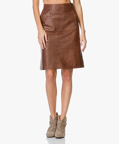 HUGO labika Leather A-line Skirt - Medium Brown 
