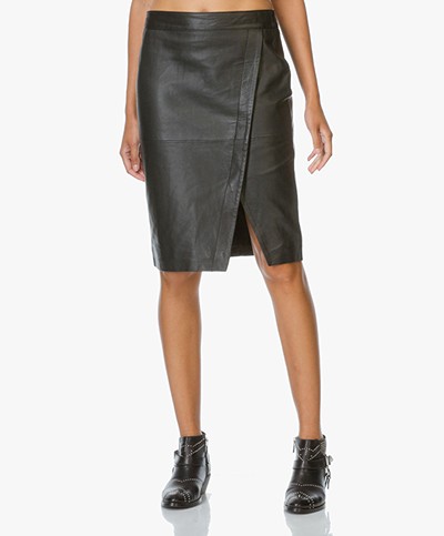 BY-BAR Leather Skirt with Slit - Black