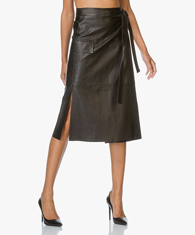 Helmut Lang Leather Wrap Skirt- Black
