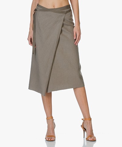 Majestic Linen Wrap Skirt - Khaki