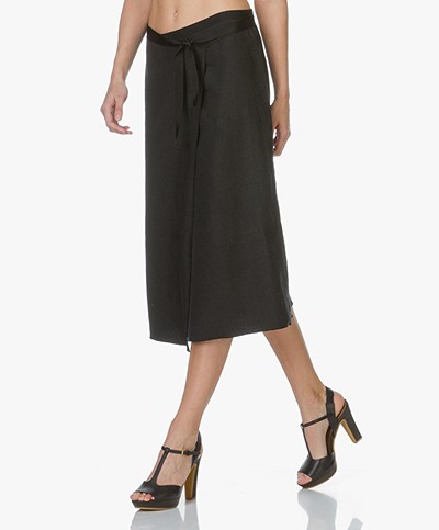 Majestic Linen Wrap Skirt - Black