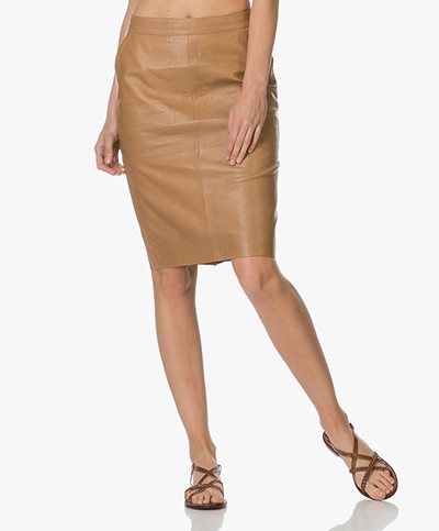 BY-BAR Basic Leather Skirt - Tan 