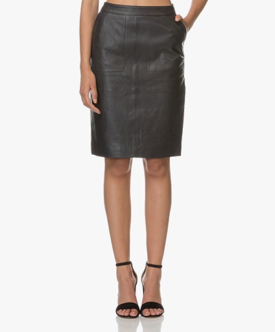 BY-BAR Leather Pencil Skirt - Navy