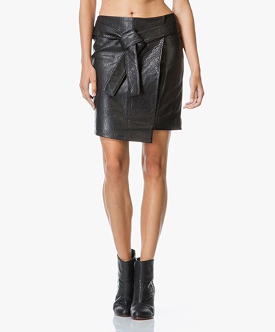 Denham Pleater Leather Skirt - Carbon Black