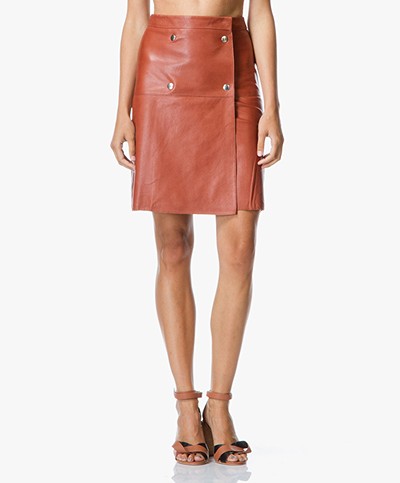Filippa K Leather Wrap Button Skirt - Cognac