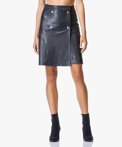Filippa K Leather Wrap Button Skirt - Navy