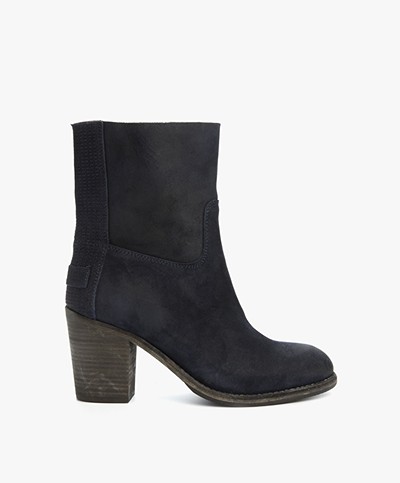 Shabbies Ankle Boots from Waxed Suede - Dark Blue