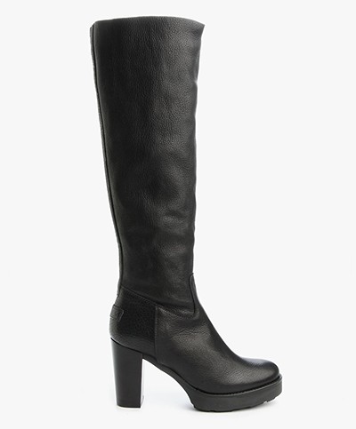 Shabbies High Heeled Leather Boots - Black