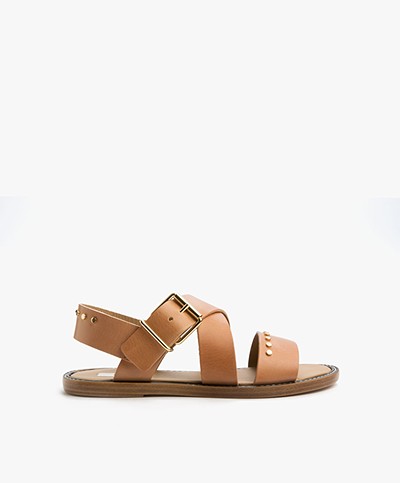 Closed Cross Leather Sandals - Natural