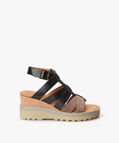 See by Chloé Slingback Wedge Sandals - Black/Taupe/Naturel