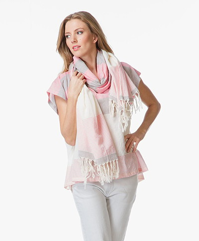 Closed Striped Scarf/Sarong - Hot Pink