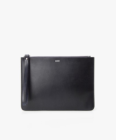 Closed Leather Pouch - Navy