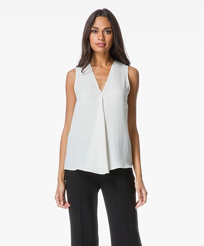 Theory Silk Top Meighlan with Pleat - Off White