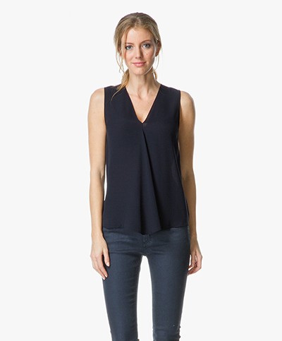 Theory Meighlan Silk Top with Pleat - Deep Navy