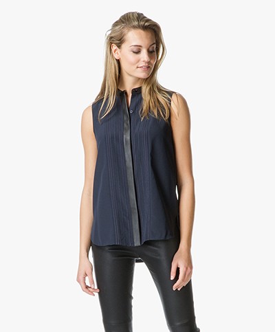 Vince Sleeveless Silk Top with Embroidered Details - Coastal