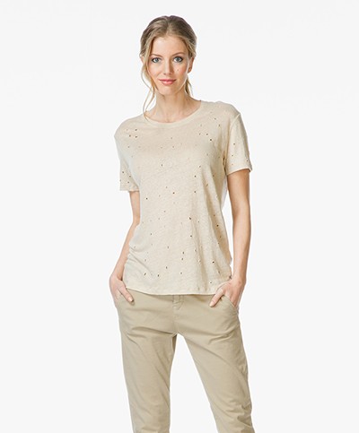 IRO Clay Linen T-Shirt with Open Detailing - Vanille 