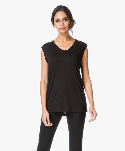 T by Alexander Wang Classic Muscle Tee with Pocket - Zwart