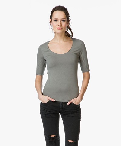 Majestic Viscose T-shirt with Round Neck - Army 