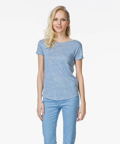 Majestic Linen T-shirt with Open Back - Blue Chine 