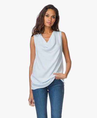 Repeat Silk Top with Draped Neck - Frozen