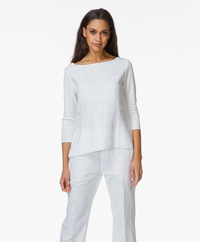 Majestic Boatneck Top in Cotton and Linen - White 