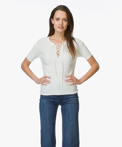 Frame Le Crochet Lace-up Top - Off-white