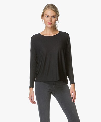 Closed Loose-fit Shirt with Cashmere - Black