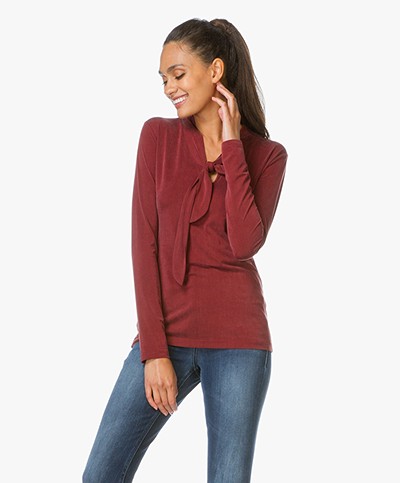 no man's land Cupro Top with Bow - Cranberry