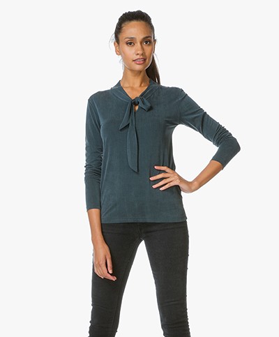 No Man's Land Cupro Top with Bow - Dark Teal