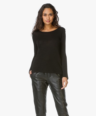 Majestic Cashmere Pullover with Buttons  - Black