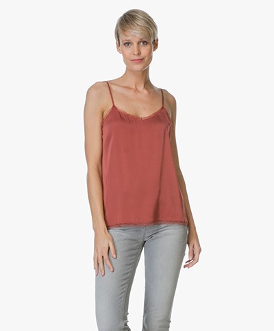 Repeat Silk Top with Lace - Brick