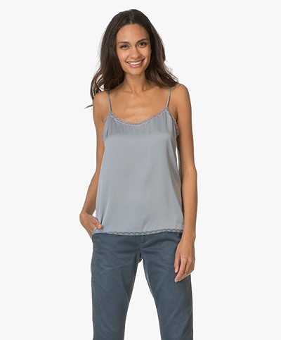 Repeat Silk Top with Lace - Lake