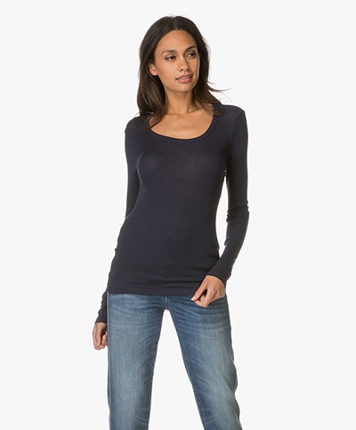 Petit Bateau Round Neck Top with Long Sleeves - Navy