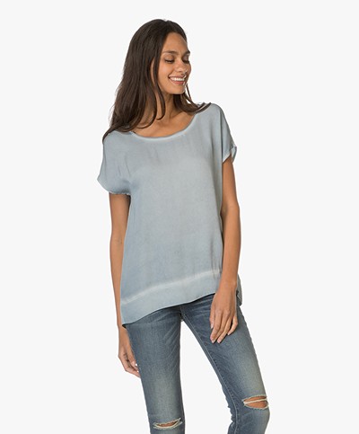 Repeat Silk Top with Round Neck - Lake