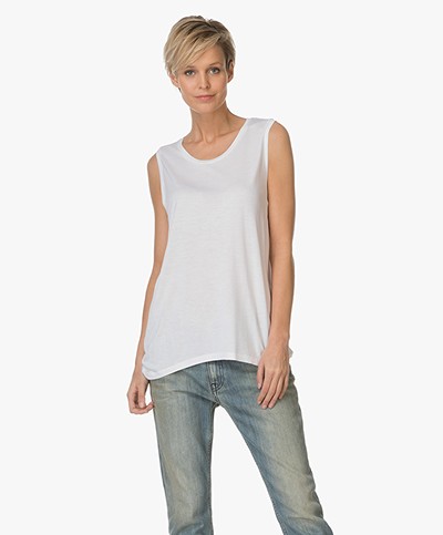 Closed Sleeveless Top in Viscose Jersey - White