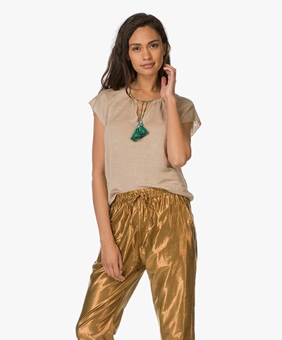 Zadig et Voltaire Card Top in Linen and Silk - Sand