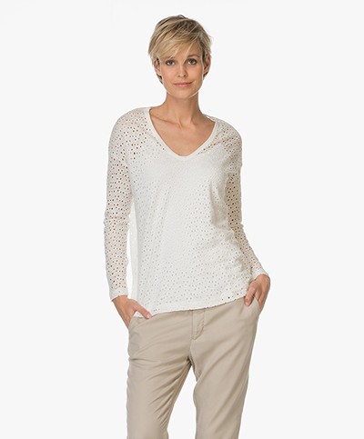 Majestic Broderie Anglaise Linen Long Sleeve - Milk