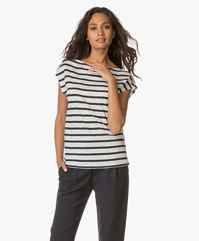 Petit Bateau Striped Linen T-shirt - Lait/Smoking