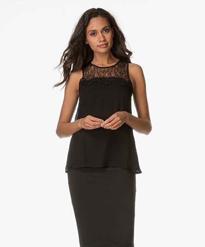 Indi & Cold Viscose Top with Lace - Black 