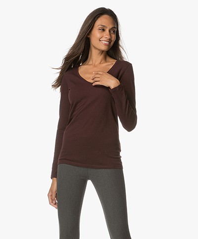 Majestic Cotton and Cashmere Long Sleeve - Aubergine
