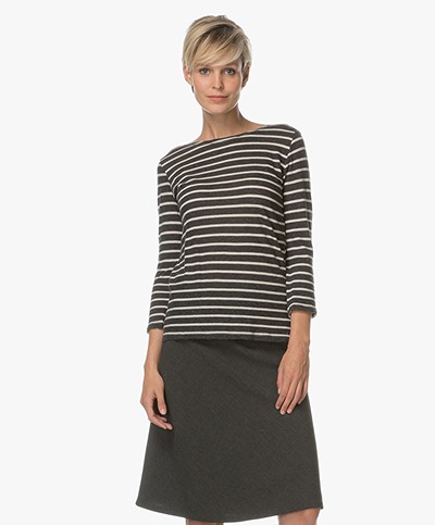Majestic Striped Shirt in Cotton and Cashmere - Anthracite/Milk