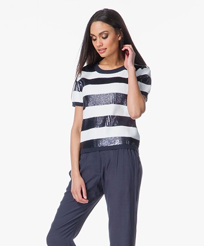 Armani Jeans Sequined Stripe Sweater - Indigo/White