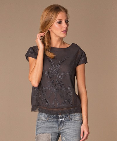 Ba&sh Perica Embroidery Top - Carbone