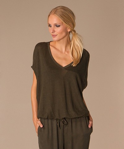 Charli Toni Linen Top - Forest